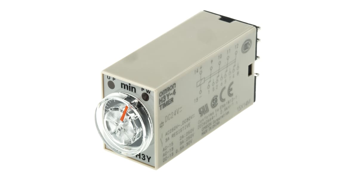 Product image for 4PDT min ondelay timer,0.1-3min 24Vdc/3A