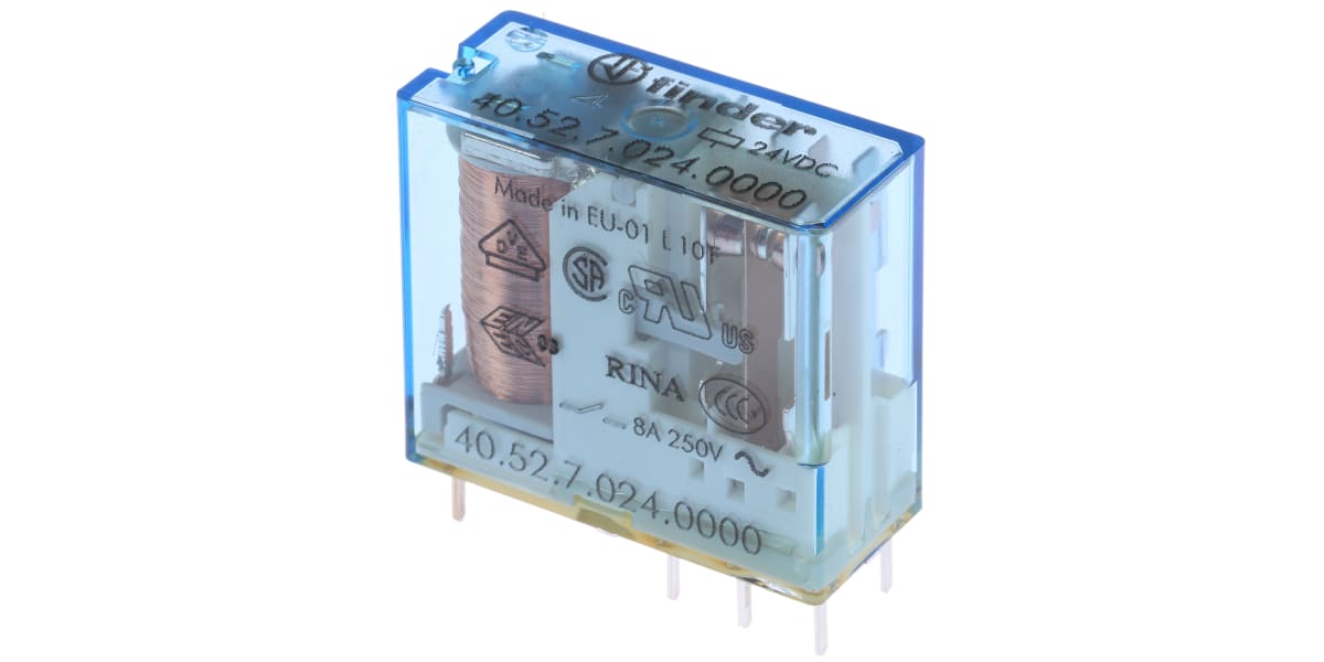 Product image for Finder, 24V dc Coil Non-Latching Relay DPDT, 8A Switching Current PCB Mount, 2 Pole