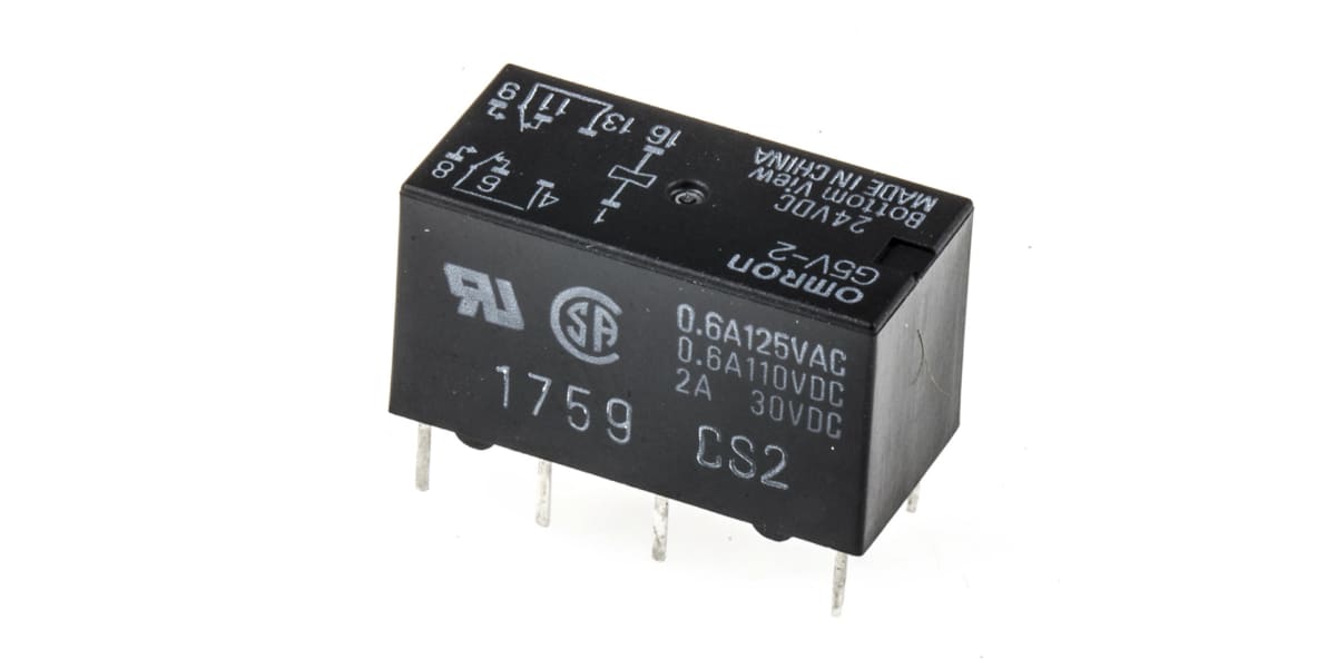 Product image for Omron, 24V dc Coil Non-Latching Relay DPDT, 2A Switching Current PCB Mount