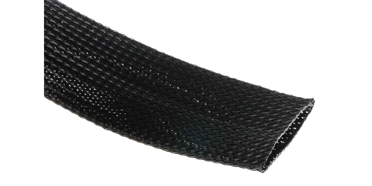 RS PRO Expandable Braided PET Black Cable Sleeve, 20mm Diameter, 5m Length