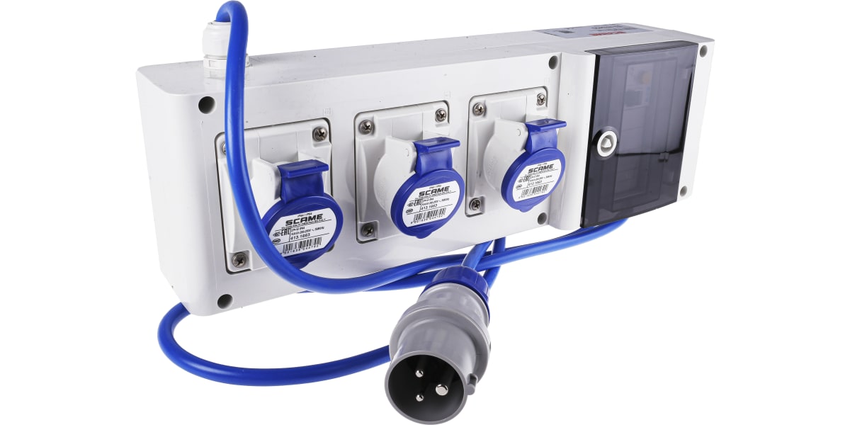 Product image for Blue 2P+E RCD protected socket,16A 230V