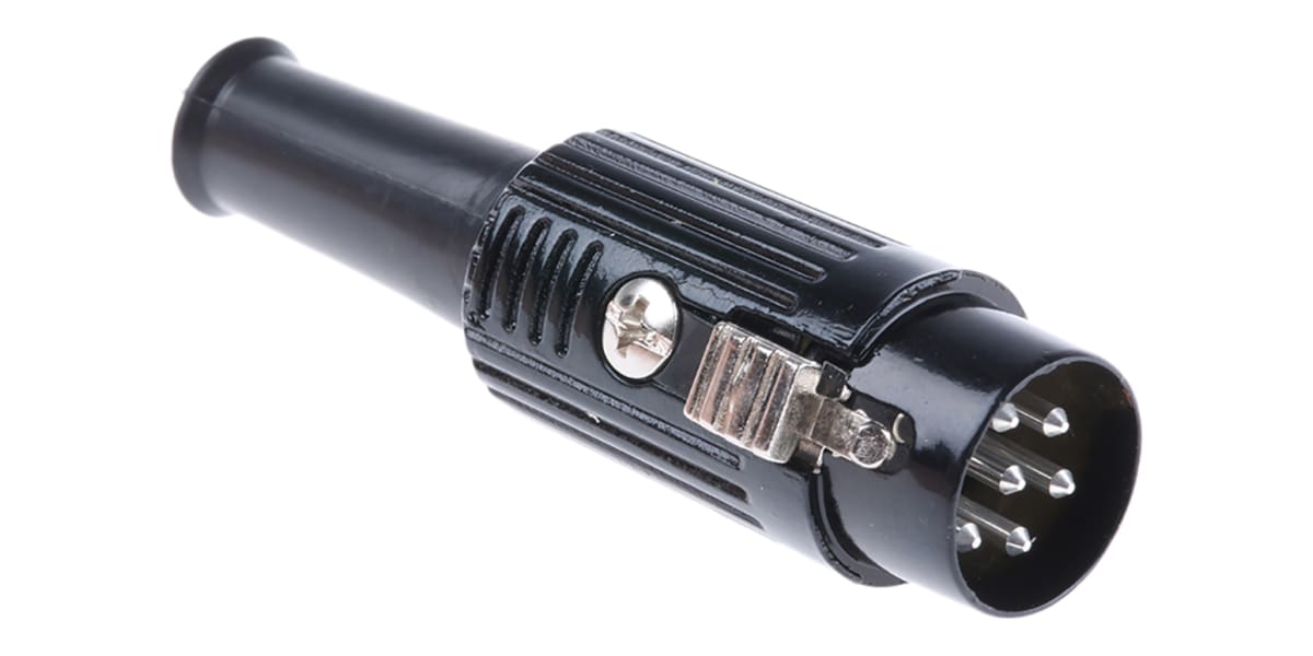 Product image for Black 6 way latching DIN cable plug,4A