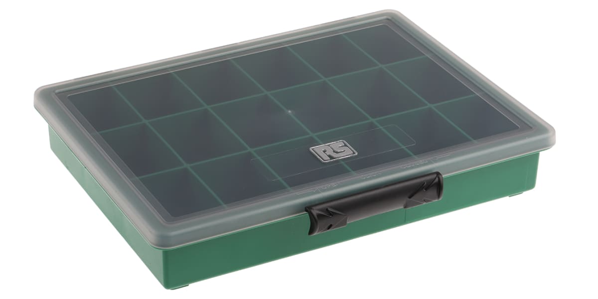 Product image for GREEN PLASTIC STORAGE BOX,18 COMPARTMENT