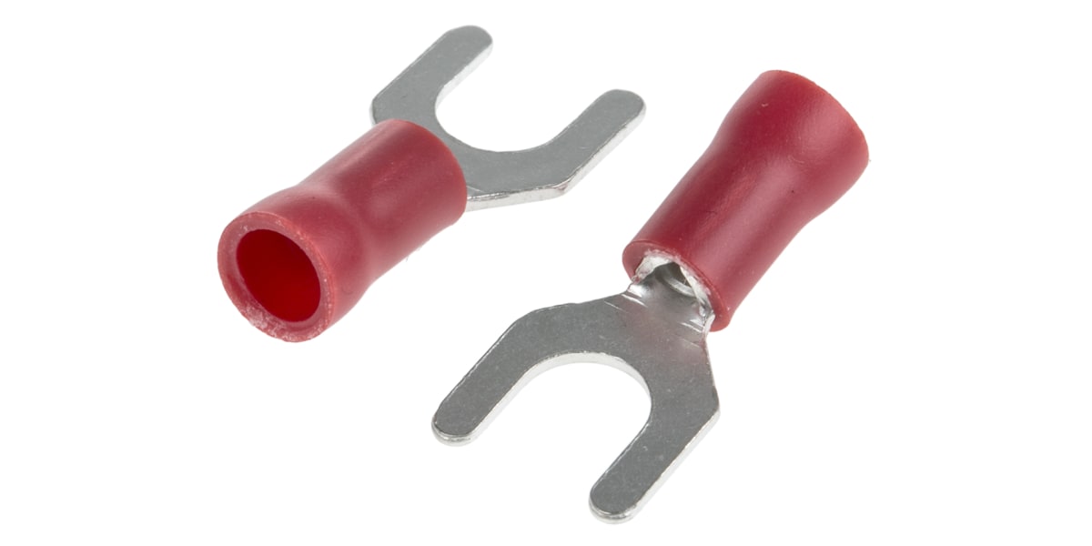 Product image for RS PRO Insulated Crimp Spade Connector, 0.5mm² to 1.5mm², 22AWG to 16AWG, M5 Stud Size Vinyl, Red