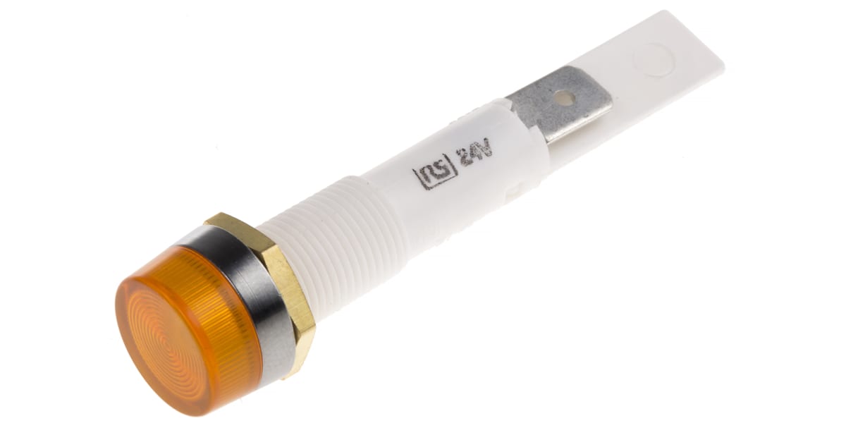 Product image for Arcolectric Orange Incandescent Indicator, Tab Termination, 24 V, 10mm Mounting Hole Size