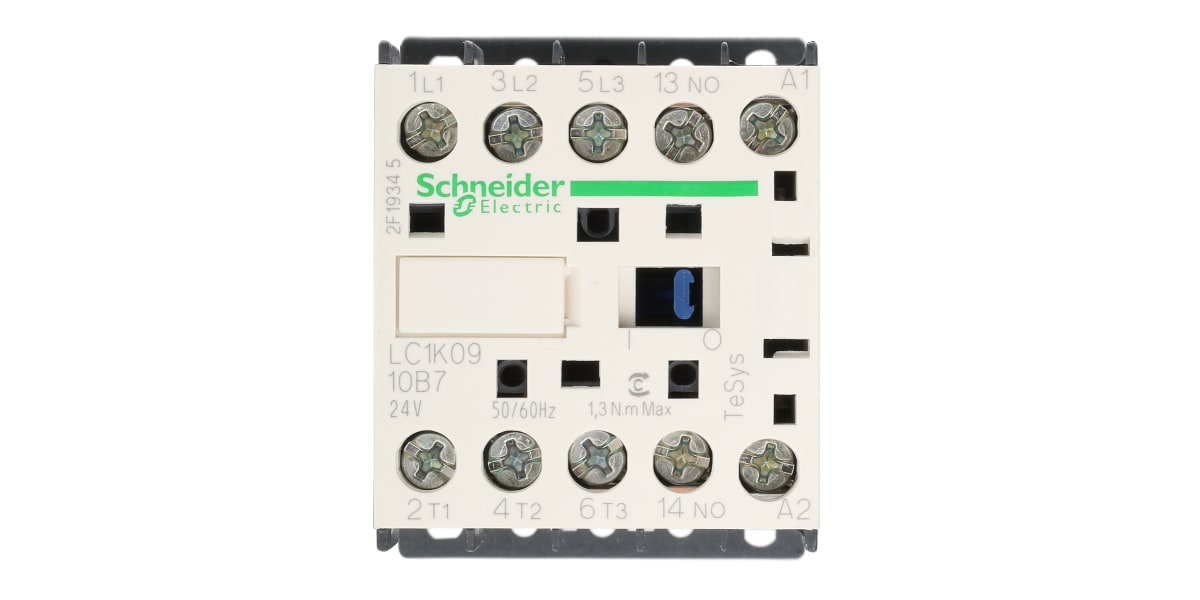 Product image for 3 pole contactor,4kW,9A,24Vac coil,1NO