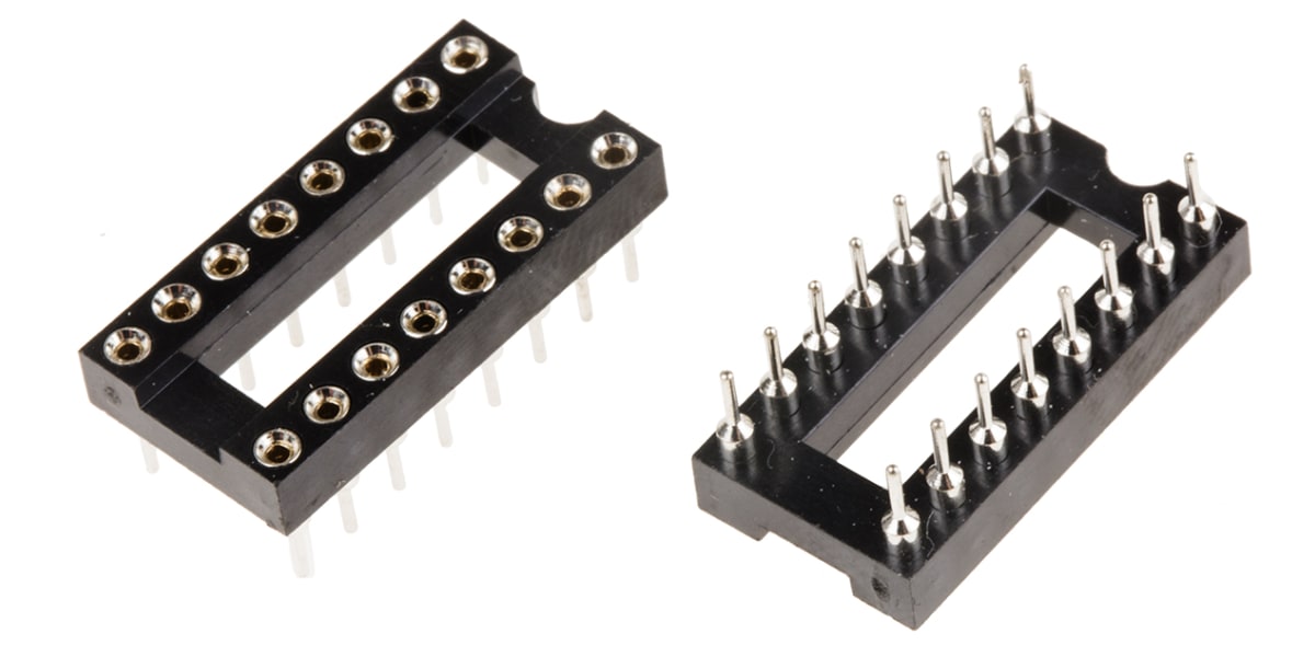 Product image for Winslow 2.54mm Pitch Vertical 16 Way, Through Hole Turned Pin Open Frame IC Dip Socket, 5A