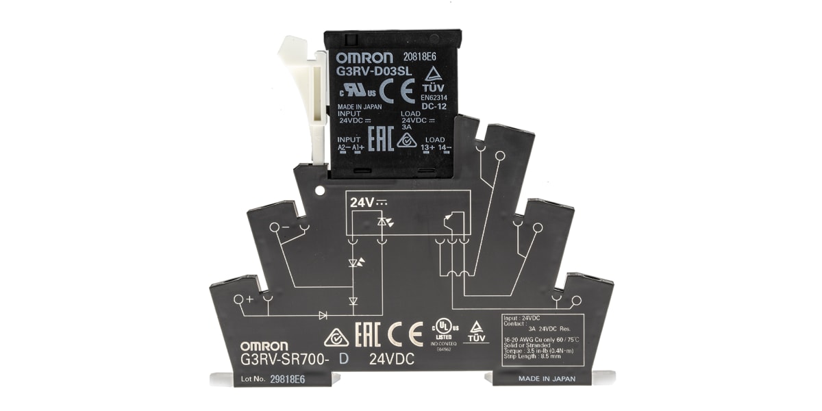 Product image for Omron 3 A SPNO Solid State Relay, DC, DIN Rail, MOSFET, 26.4 V dc Maximum Load