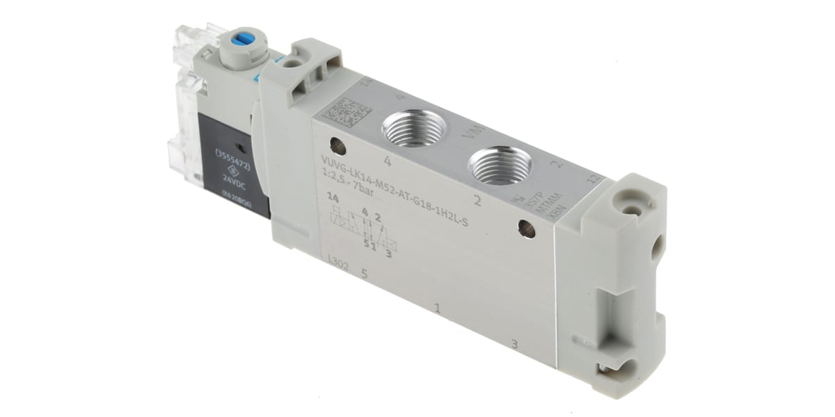 Product image for 5/2 Solenoid Valve, 14mm, G1/8, H2 pin