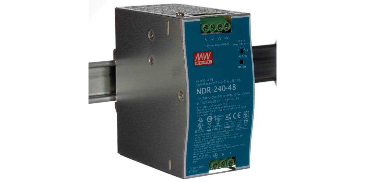 Product image for 240W DIN Rail Panel Mount PSU 48Vdc 5A