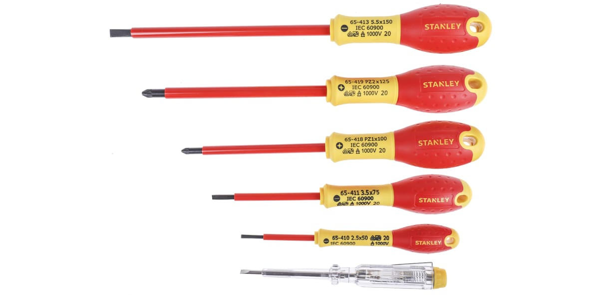 Product image for Stanley VDE Pozidriv, Slotted Screwdriver Set 6 Piece