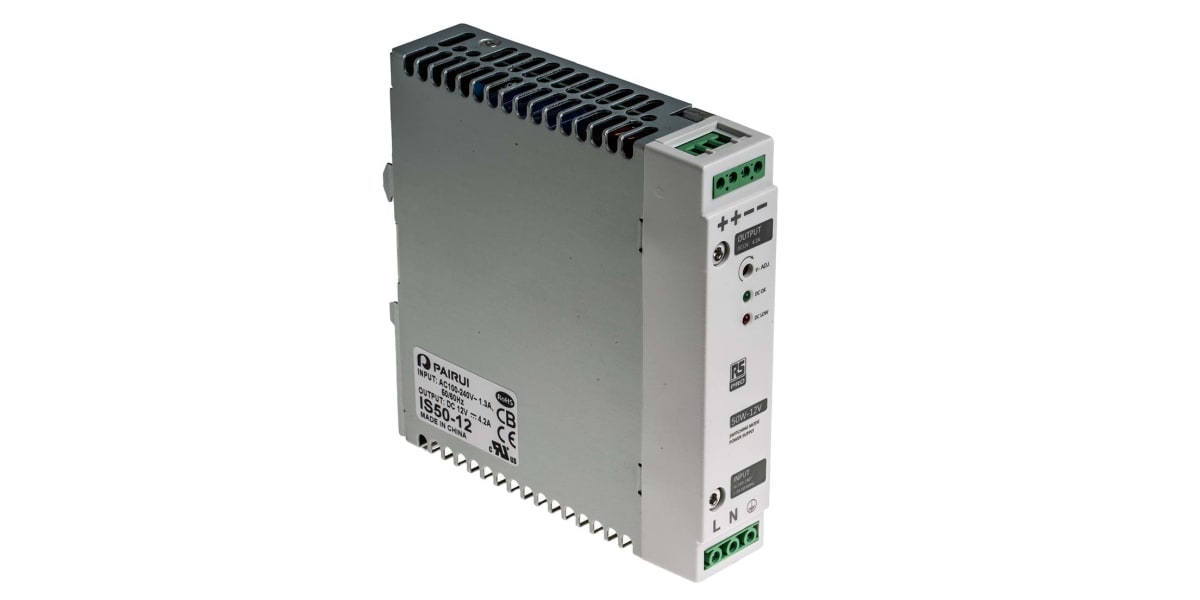 Product image for Din Rail Power Supply, 50W, 12V Output