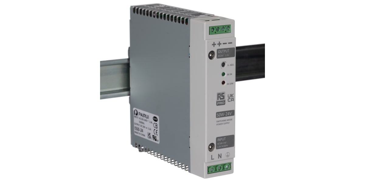 Product image for Din Rail Power Supply, 50W, 24V Output