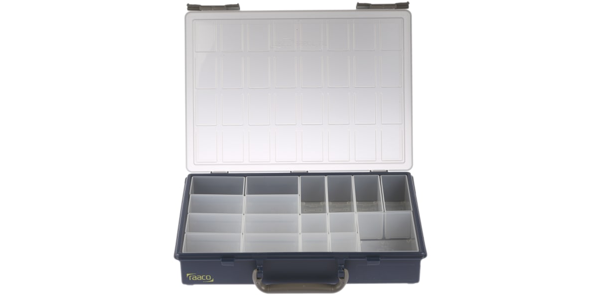 Product image for Raaco 17 Cell Grey, Transparent PP Compartment Box, 57mm x 340mm x 265mm