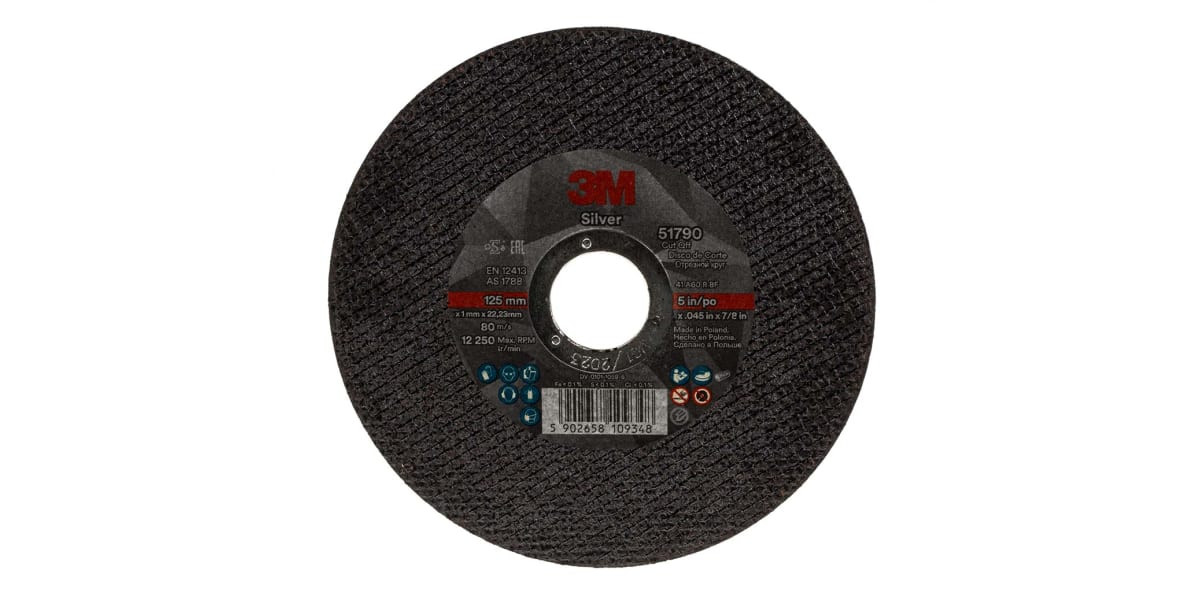 Product image for 3M Silver Aluminium Oxide Cutting Disc, 125mm x 1mm Thick, Fine Grade, P120 Grit, T41