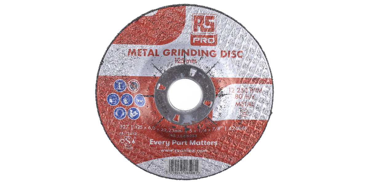 Product image for RS PRO Aluminium Oxide Cutting Disc, 125mm x 6mm Thick, P180 Grit, 5 in pack