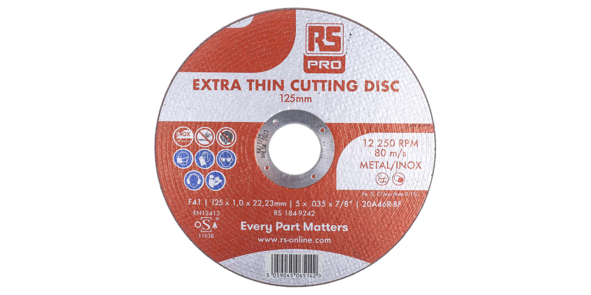 Product image for RS PRO Aluminium Oxide Cutting Disc, 125mm x 1mm Thick, P120 Grit, 5 in pack