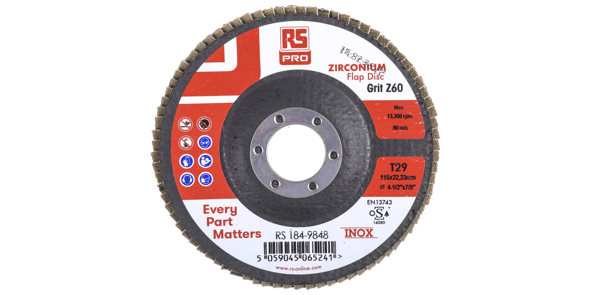 Product image for RS PRO Zirconium Dioxide Flap Disc, 115mm, P60 Grit