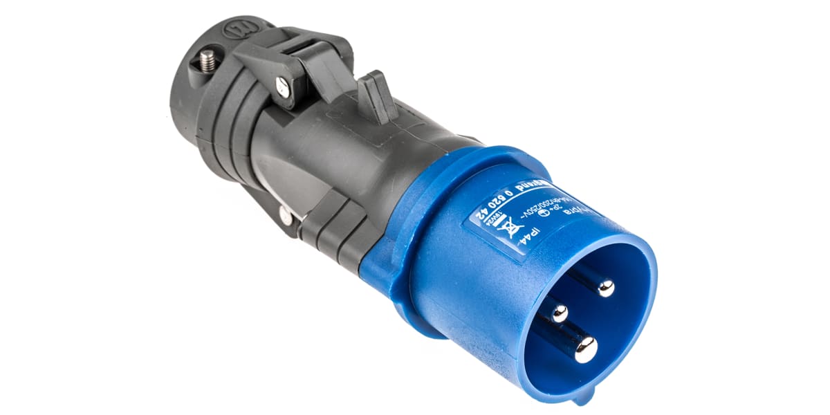 Product image for BLUE 2P+E STRAIGHT FREE PLUG,16A 230V