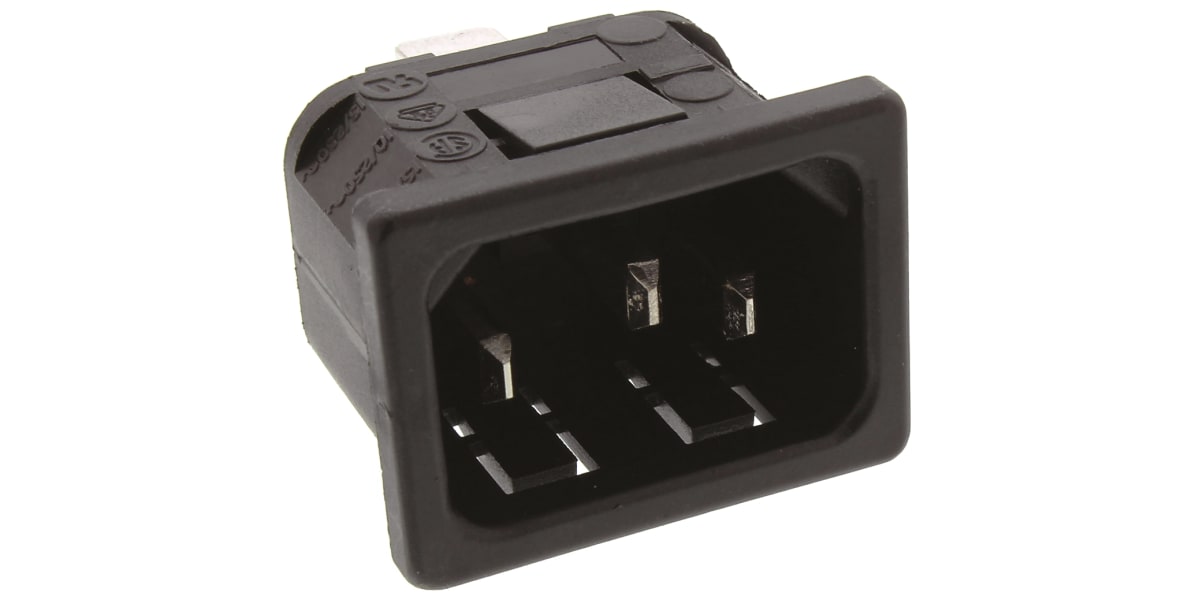 Product image for Bulgin C14 Snap-In IEC Connector Male, 10A, 250 V ac