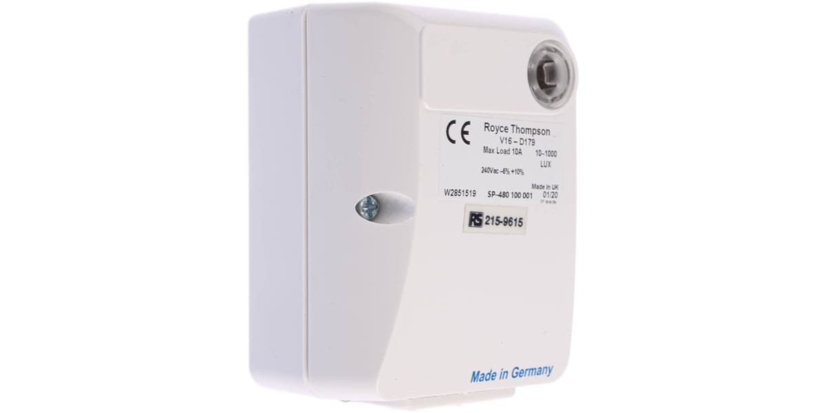 Product image for Royce Thompson Electric 250mW Lighting Controller Detector, Cadmium Sulfide, Wall Mount, 230 V ac