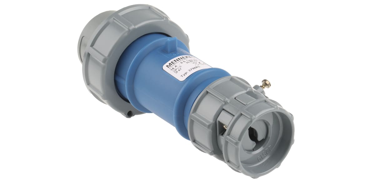 Product image for MENNEKES, PowerTOP IP67 Blue Cable Mount 3P Industrial Power Plug, Rated At 16.0A, 230.0 V