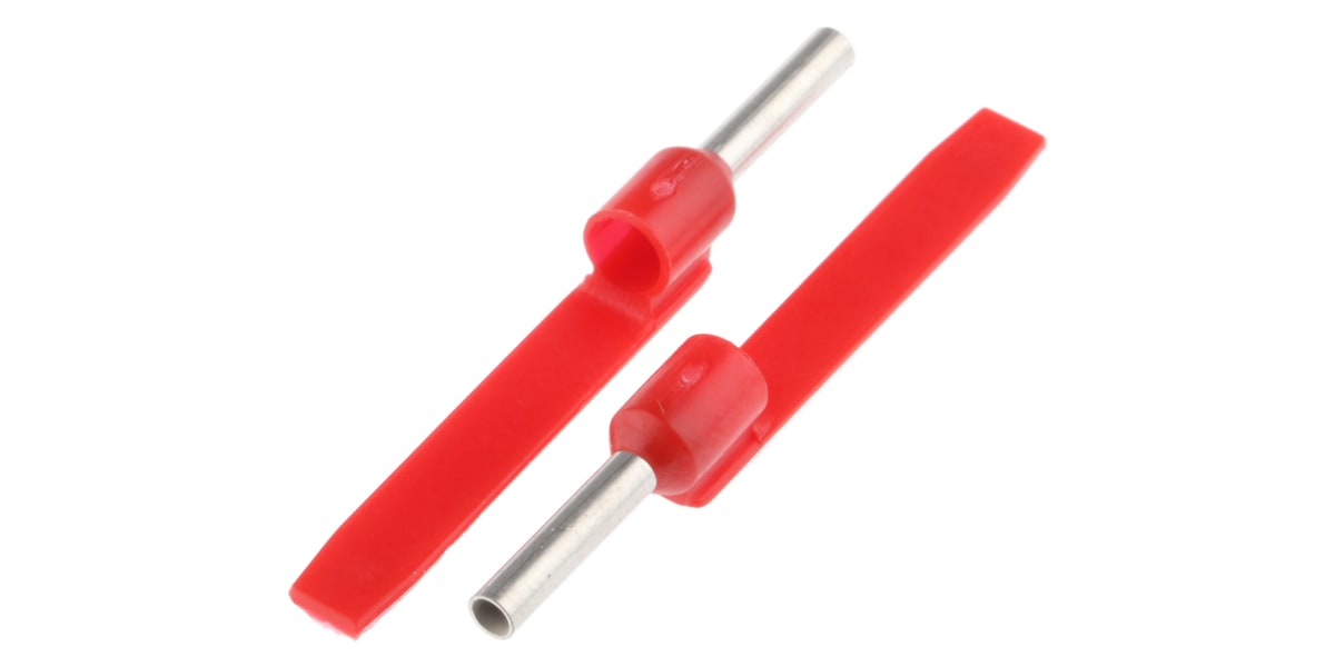 Product image for Schneider Electric, DZ5CA Insulated Crimp Bootlace Ferrule, 8mm Pin Length, 1.7mm Pin Diameter, 1mm² Wire Size, Red