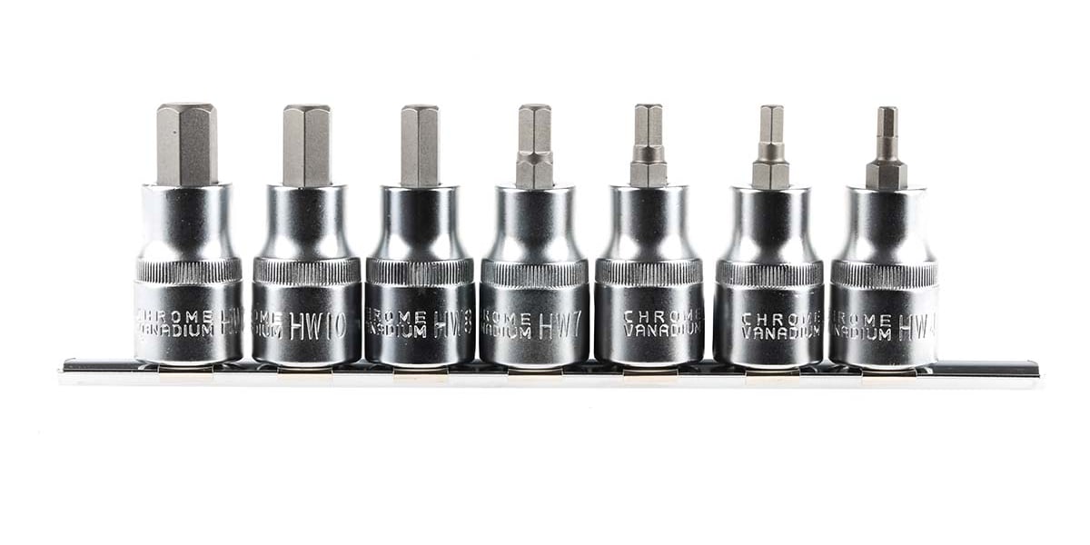 Product image for 7pcs 1/2in sq drive hex bit set, 50mm L