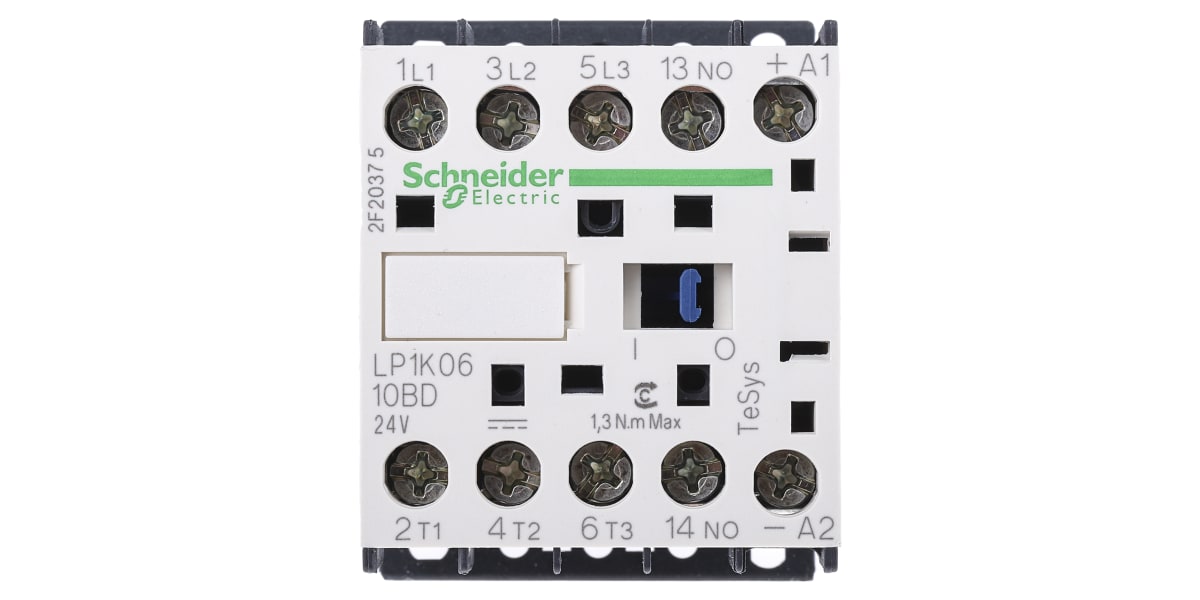 Product image for 3 pole contactor,3kW,6A,24Vdc,1NO