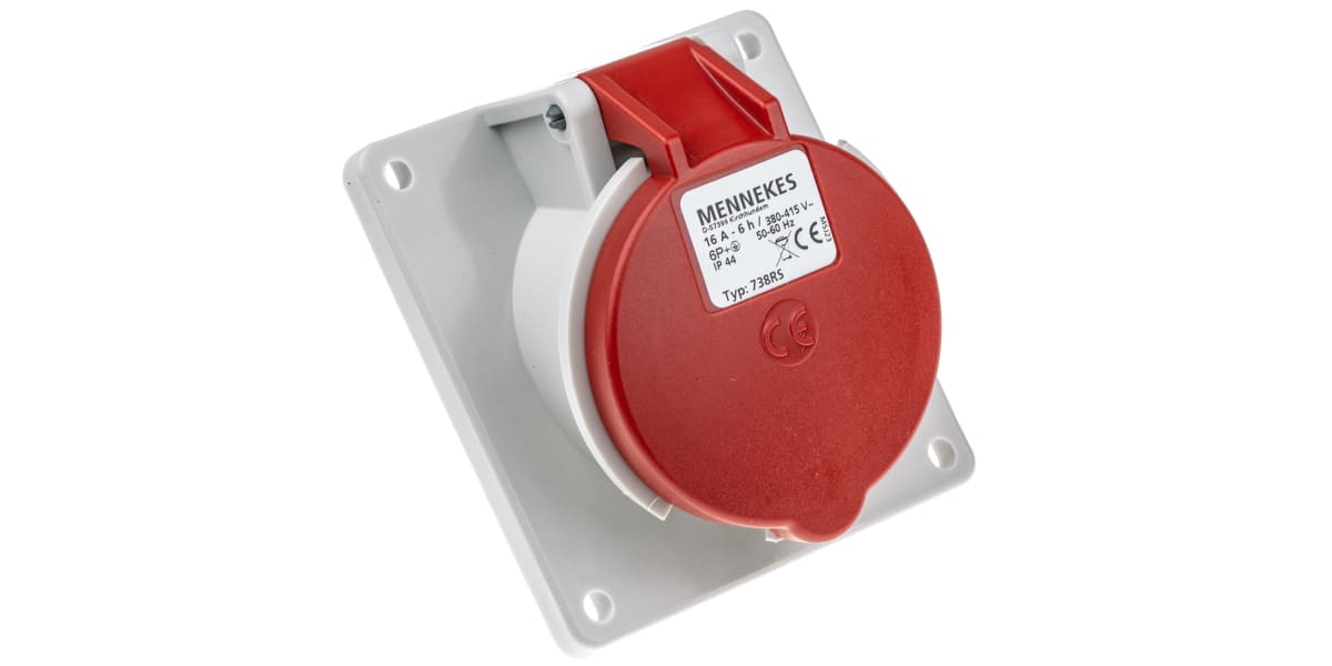 Product image for RED 6P+E IP44 PANEL SOCKET,16A 400V