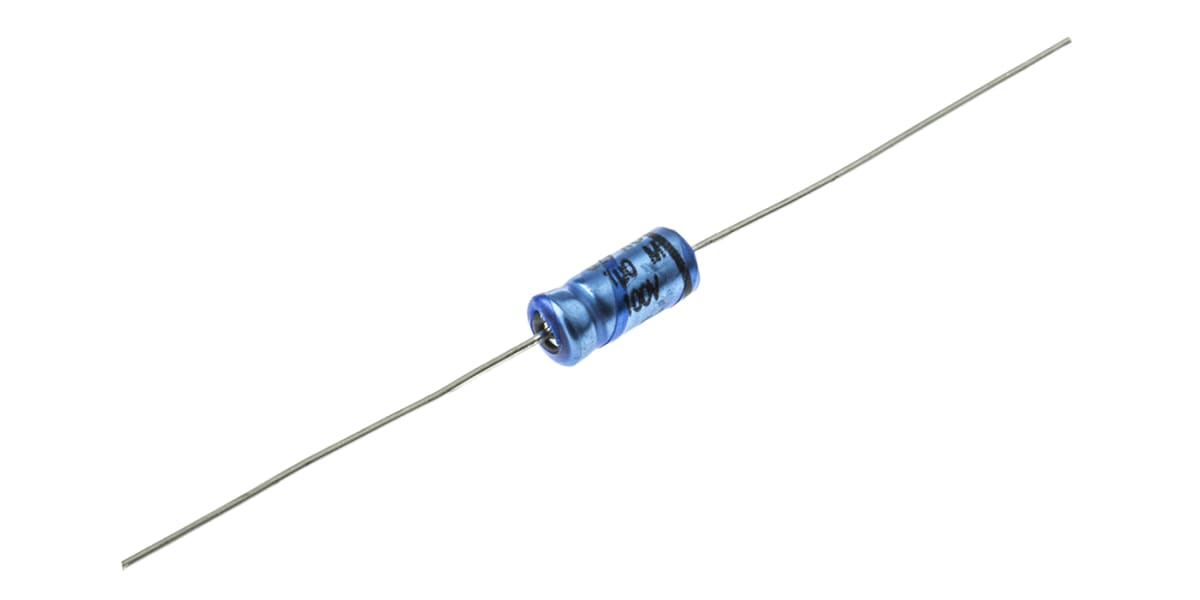 Product image for 021ASM min axial Al elect cap,1uF 100V