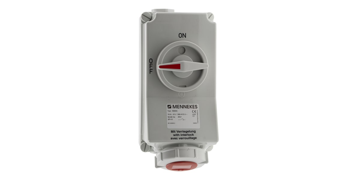 Product image for MENNEKES Switchable IP67 Industrial Interlock Socket 3P+E, Earthing Position 6h, 16A, 400 V