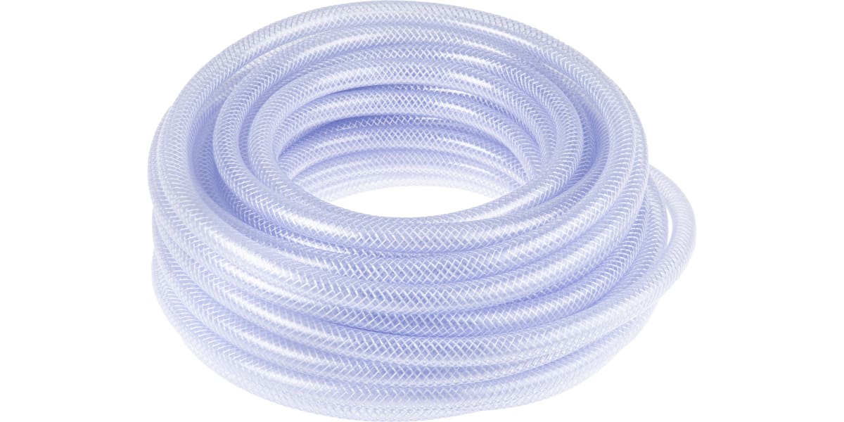 Product image for RS PRO PET, PVC Flexible Tubing, Transparent, 17.5mm External Diameter, 25m LongReinforced, 60mm Bend Radius,