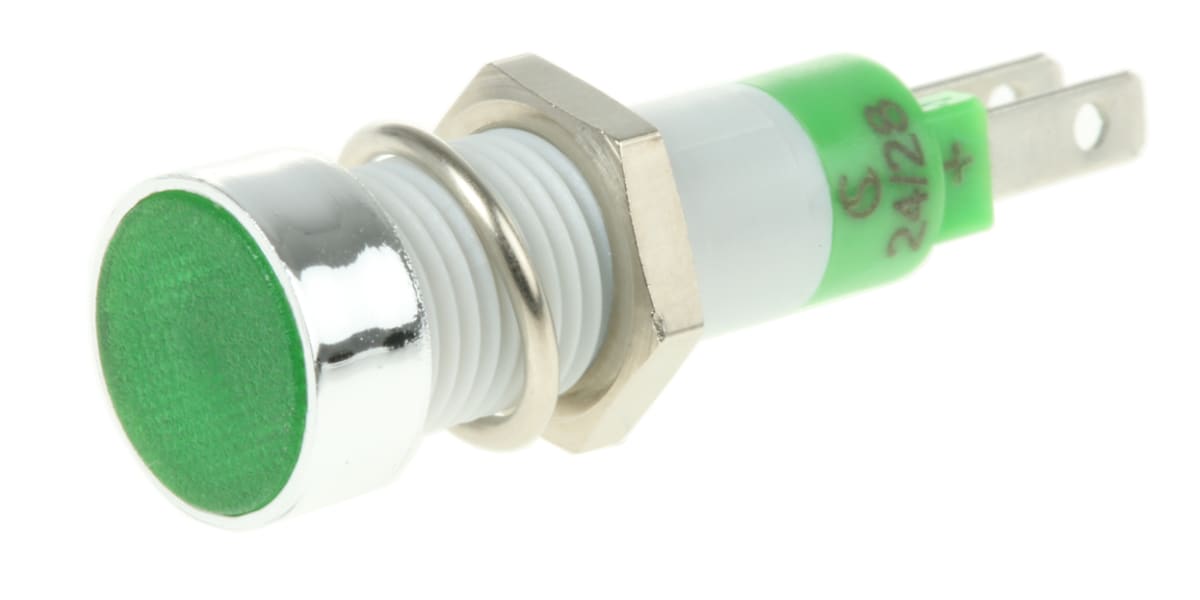 Product image for 8MM GREEN LED BRIGHT ALUMINIUM,24VDC