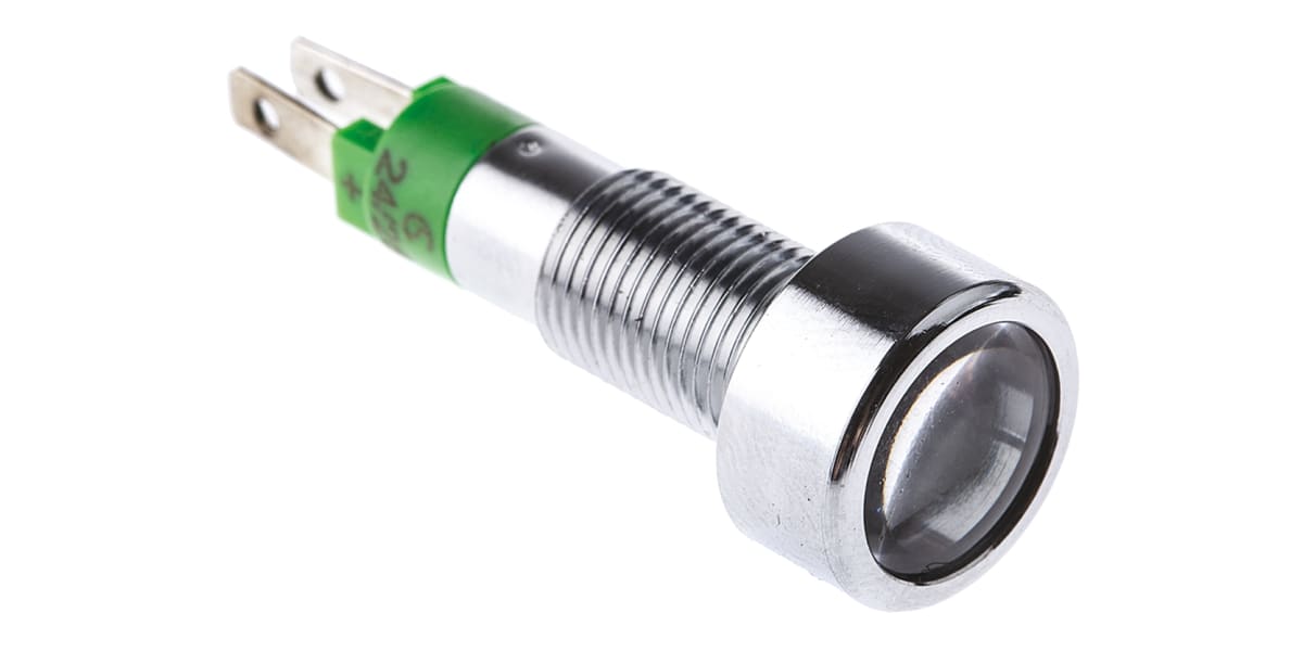 Product image for Signal Construct Green Indicator, Tab Termination, 24 → 28 V, 8mm Mounting Hole Size