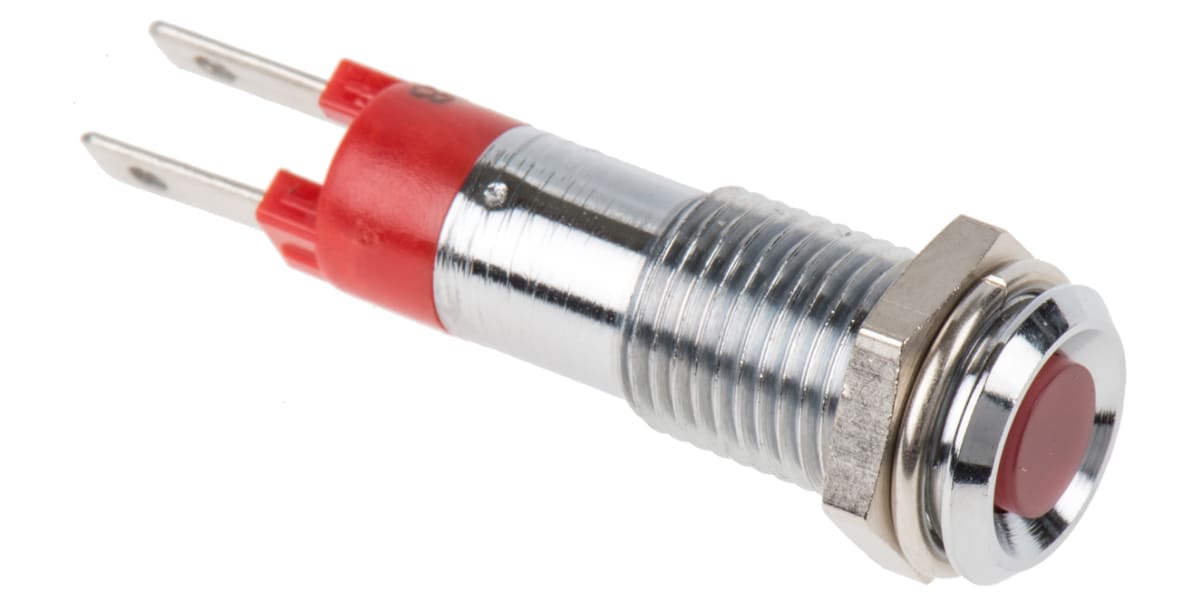 Product image for 8MM RED LED BRIGHT SATIN CHROME,24VDC