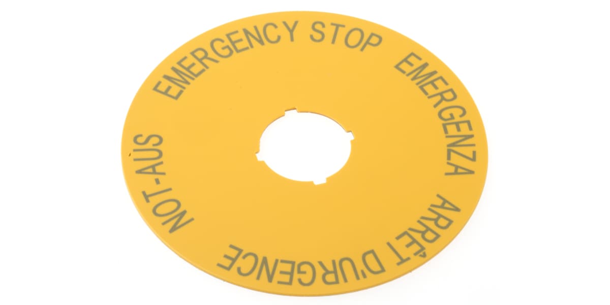 Product image for E-STOP LABEL IN 4 LANGUAGES,90MM DIA