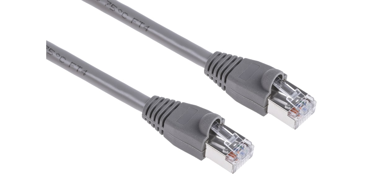 Product image for Grey Cat5e RJ45 STP patch lead,10m 1off