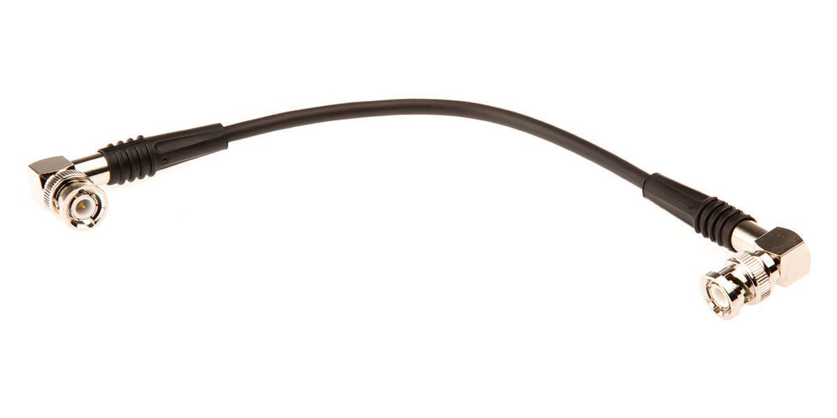 Product image for BNC r/a plug to r/a plug cable,RG58,.25m