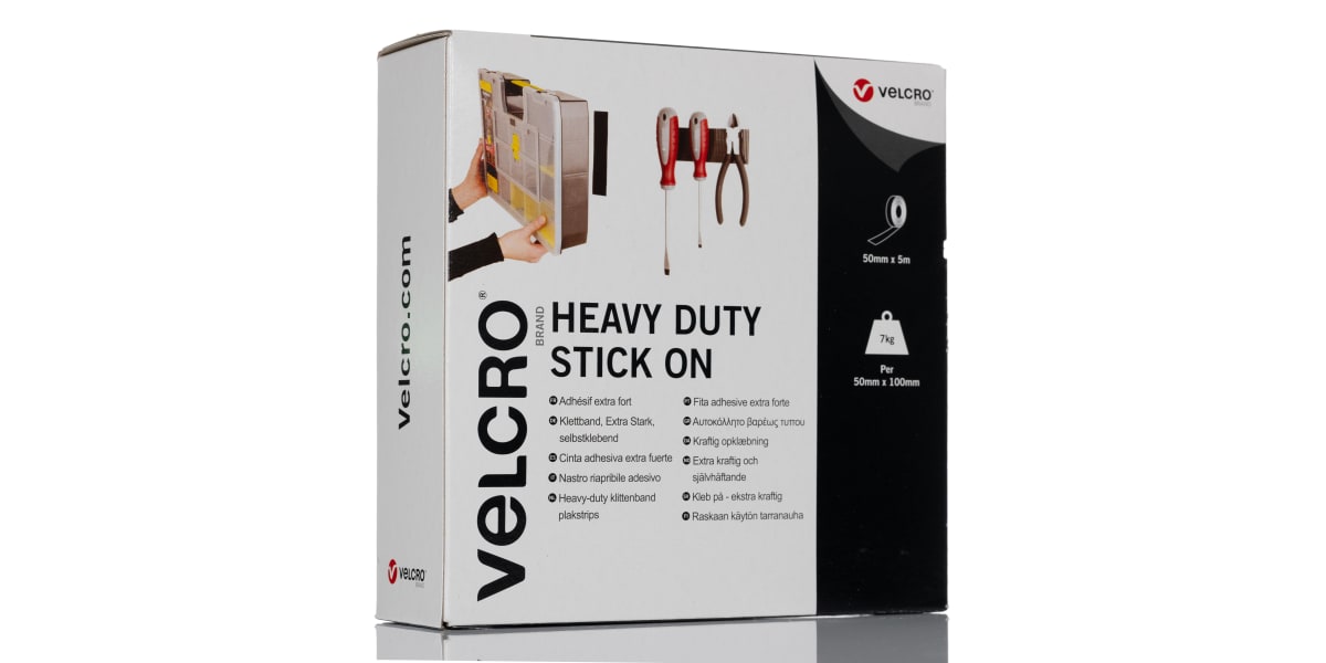 Product image for Velcro Heavy Duty Black Hook & Loop Tape, 50mm x 5m