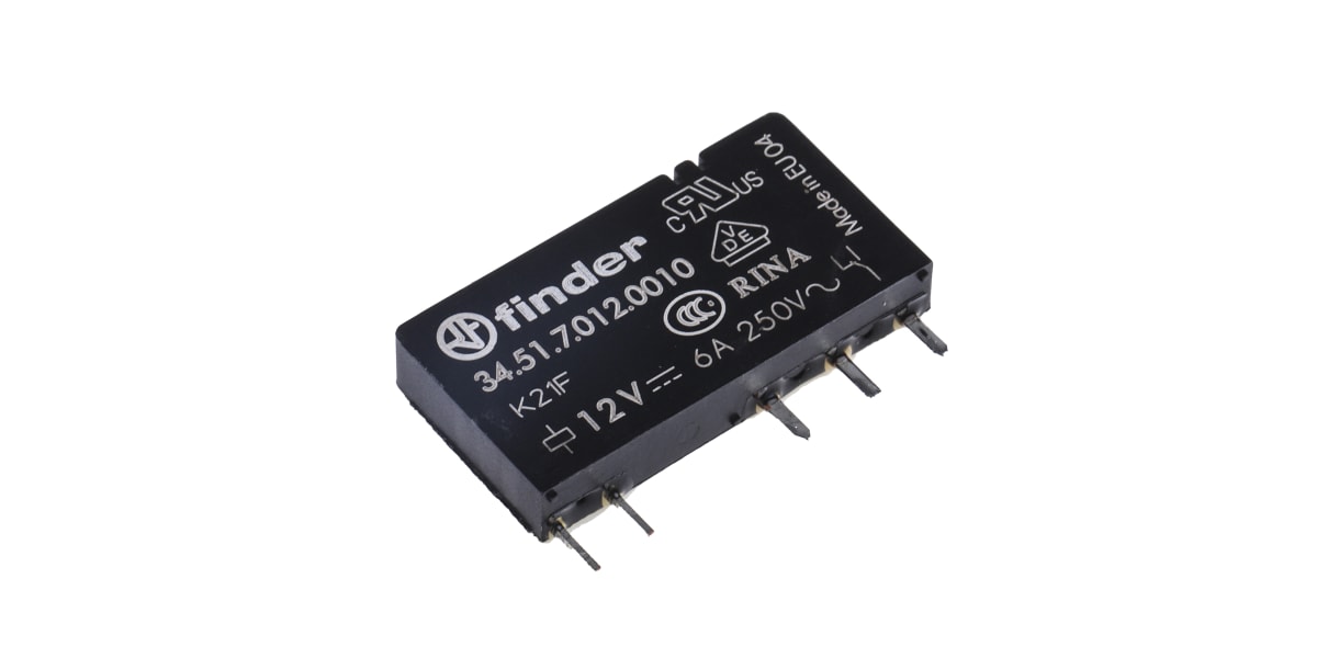 Product image for Finder, 12V dc Coil Non-Latching Relay SPDT, 6A Switching Current PCB Mount Single Pole