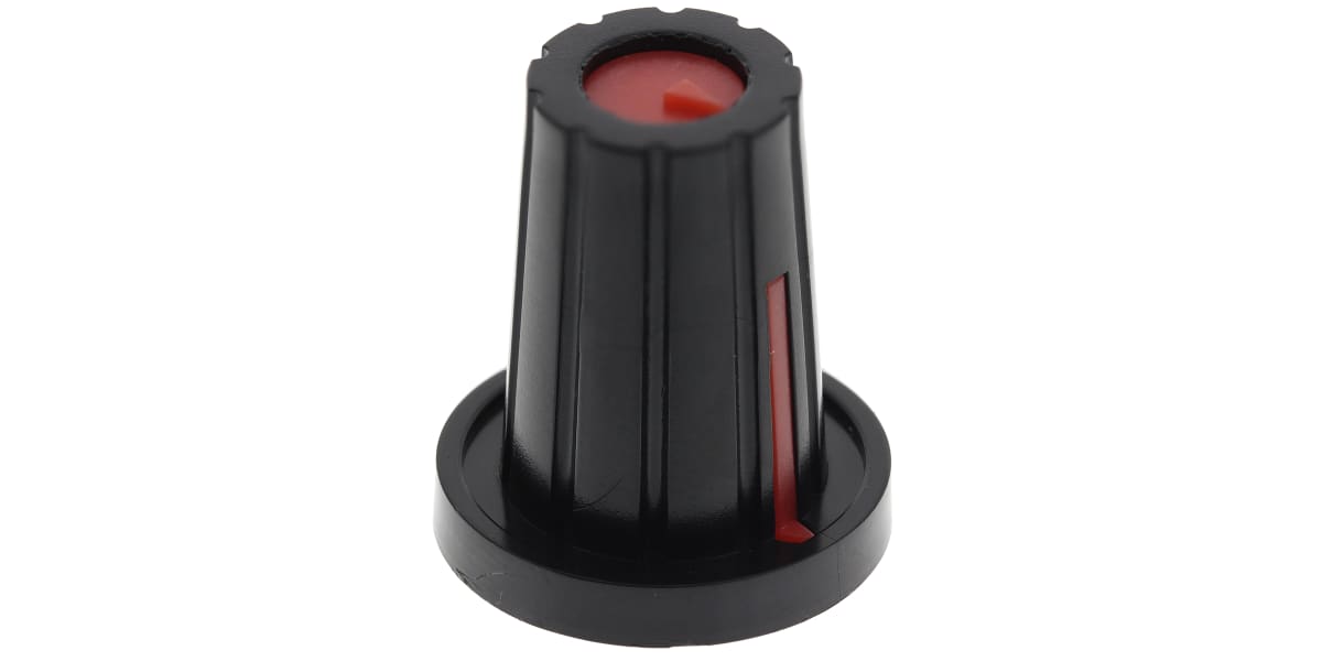 Product image for Knob ABS push on 6.35mm Dshaft Black/Red