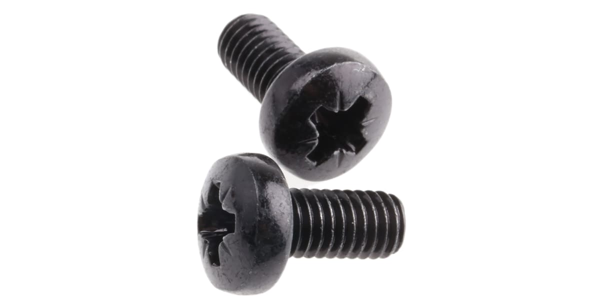 Product image for Black steel cross pan head screw,M6x12mm