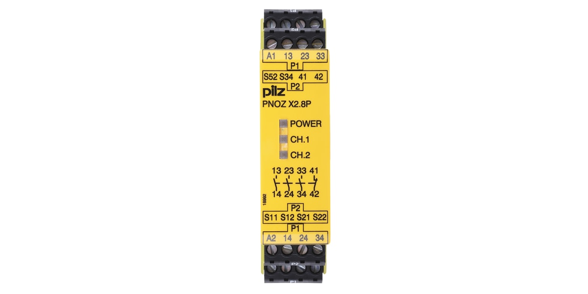 Product image for Pilz 24 → 240 V ac/dc Safety Relay - Single or Dual Channel With 3 Safety Contacts PNOZ X Range with 1 Auxiliary