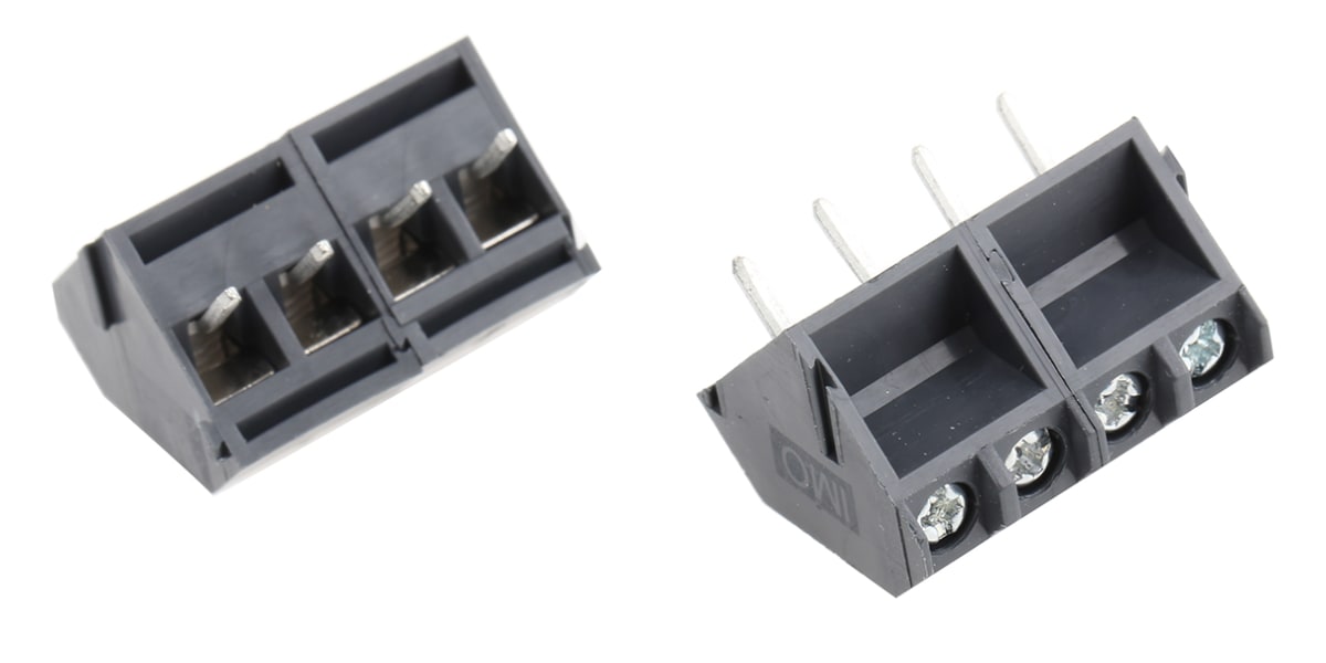 Product image for 4 way 45deg entry PCB screw terminal,5mm