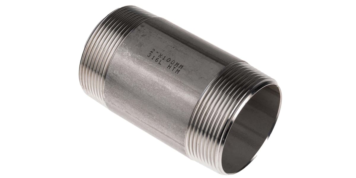 Product image for S/steel barrel nipple,2in BSPT M-M