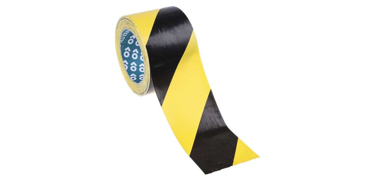 Product image for HAZARD WARNING TAPE BLK/YELL 75MM AT8