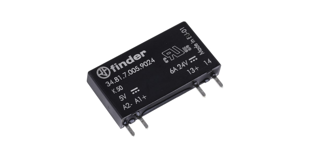 Product image for Finder 6 A SPNO Solid State Relay, DC, PCB Mount, 24 V dc Maximum Load