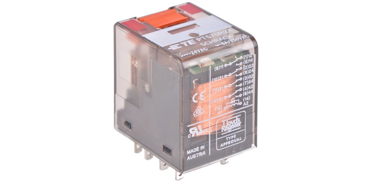 Product image for Plug-in relay w/ LED,6A 4PDT 24ac coil