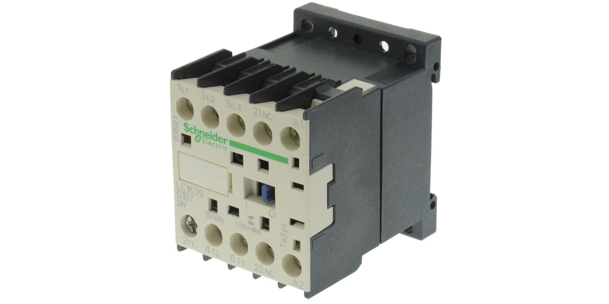 Product image for Schneider Electric TeSys K LC1K 3 Pole Contactor - 9 A, 24 V ac Coil, 3NO, 4 kW